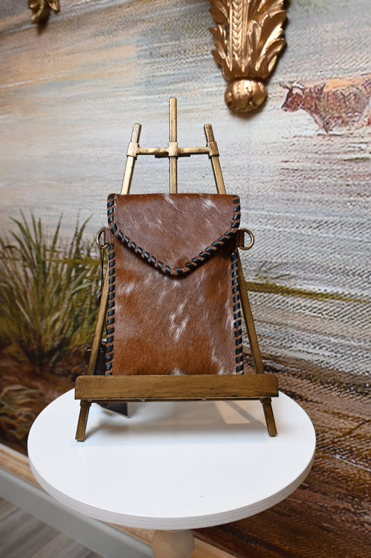 Cowhide Crossbody Phone Pouch – Chestnut Laced