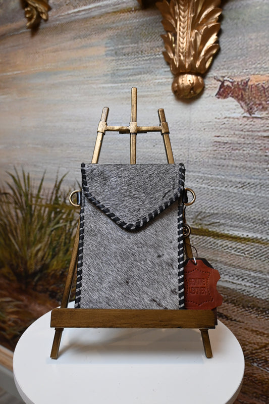 Cowhide Crossbody Phone Pouch – Salt & Pepper Gray