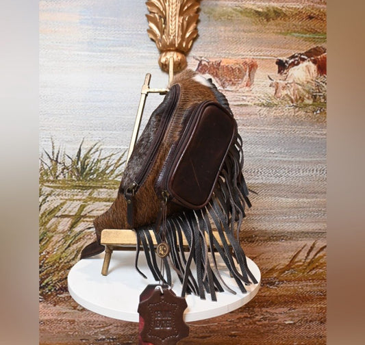Cowhide Fringe Crossbody Hip Bag – Dark Chocolate