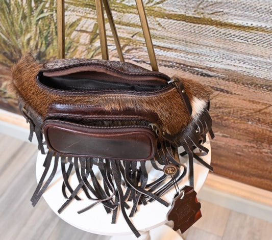 Cowhide Fringe Crossbody Hip Bag – Dark Chocolate